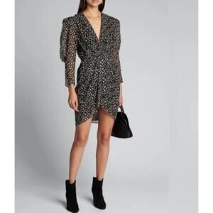 IRO Victoria Silk Mini Floral Puff Sleeve Dress in Black Print 34 Extra Small